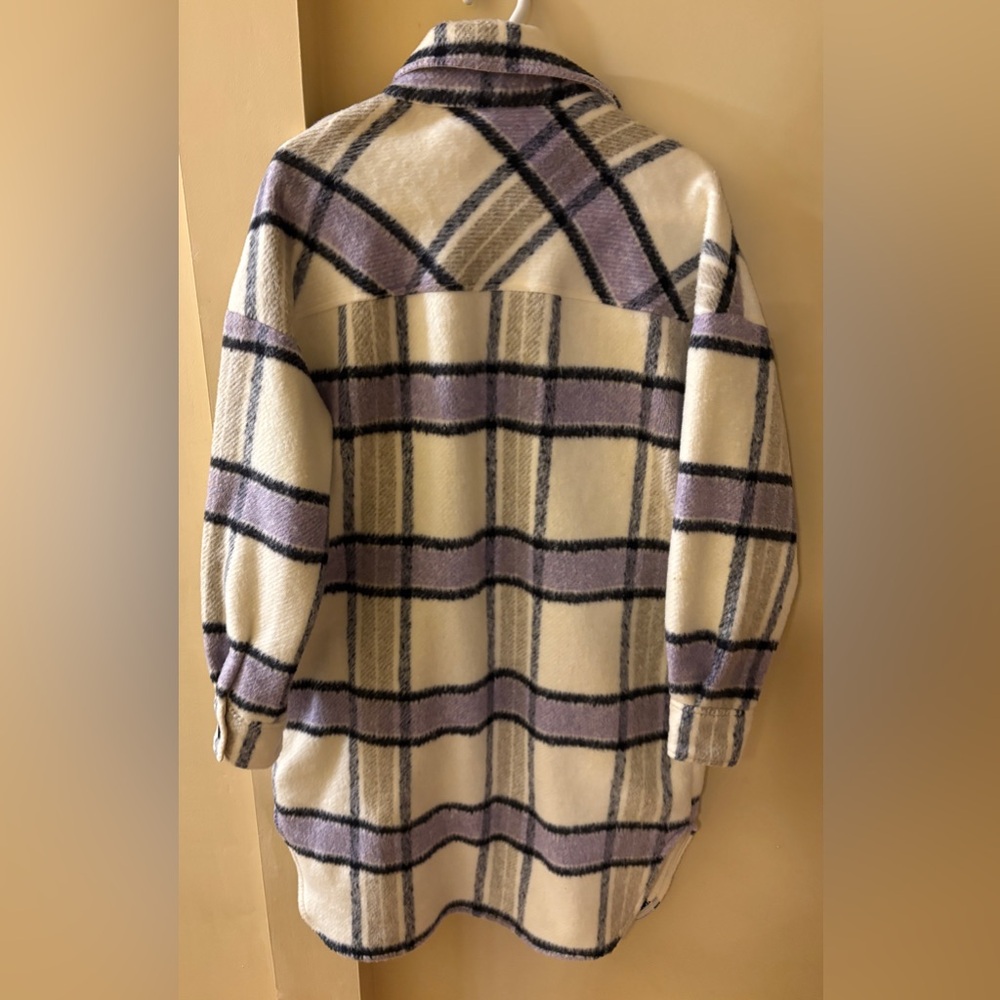 Vero Moda Cream and Purple Plaid Teddy Jacket - Picture 2 of 16